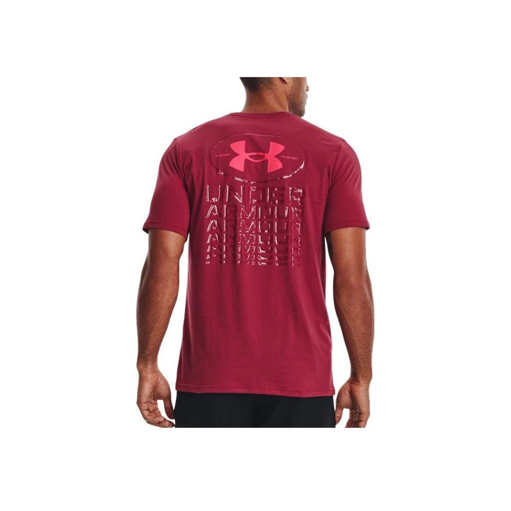 Under Armour Solid Color Large Logo Letter Round Neck Training Sports T-Shirt Men Tops Pink 1371264-664