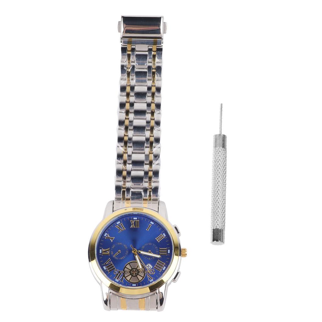 Men Wrist Watch Waterproof Stainless Steel Strap Watch with Watchband Remover for Office Travel Gold