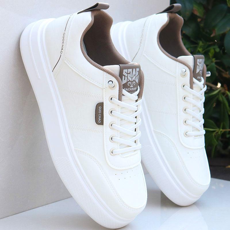 High-top men's shoes spring and autumn leather sneakers men's new casual little white shoes men's trend versatile board shoes