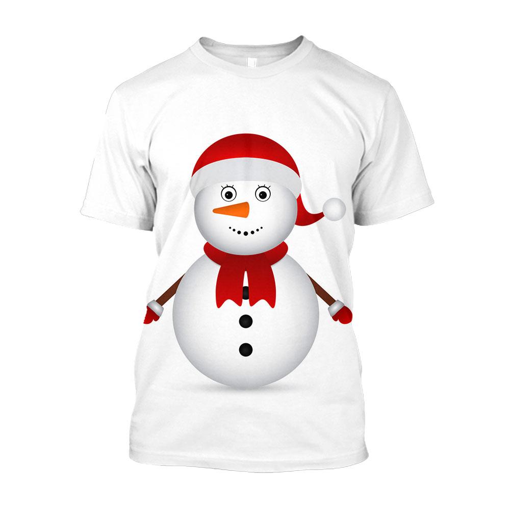 

Нові модні білі футболки з зображенням Санта-Клауса для унісекс, тренд, повсякденні святкові футболки зі сніговиком, круглим вирізом і короткими рукавами. 6XL
