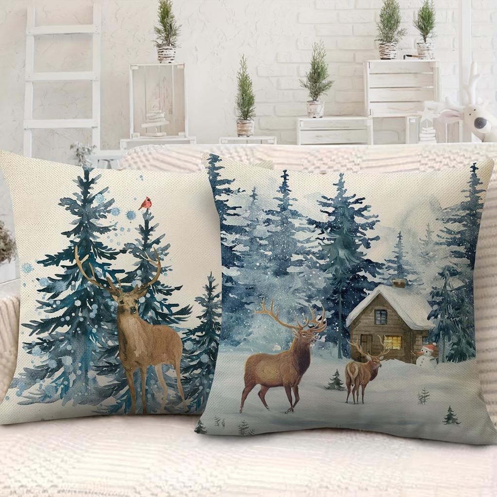 Christmas Decoration Pillowcase New Year Gift Winter Elk Bear Christmas Tree Pattern Home Decoration Sofa Cushion Cover