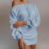 Lässiges Europäisches Off-Shoulder Strickkleid mit Laternenärmeln