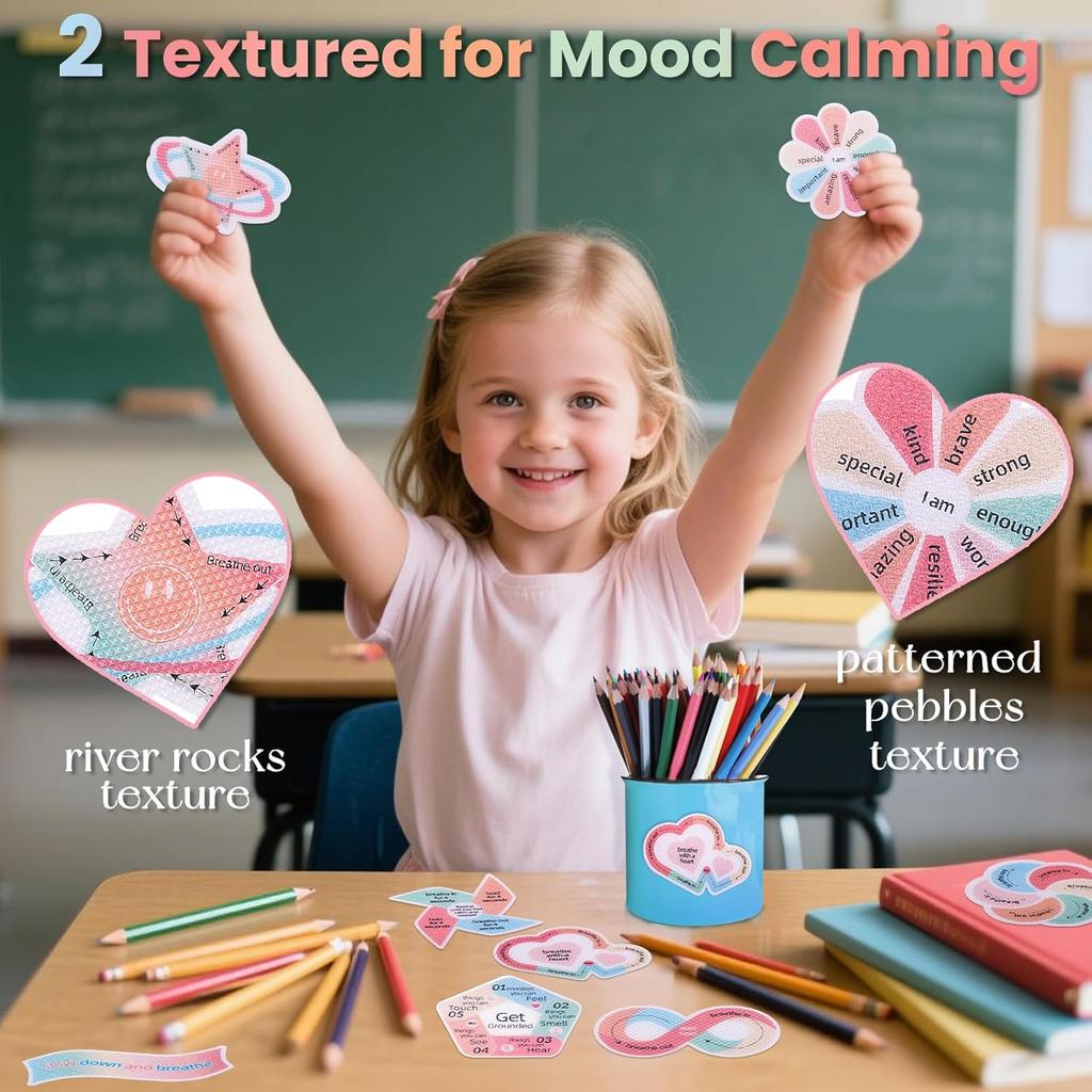 36Pcs Calm Stickers for Anxiety Sensory Stickers 2 Textured Reble Breathing Mindfulness Textured Fidget Stickers for Office & Classroom Desk, Anxiety