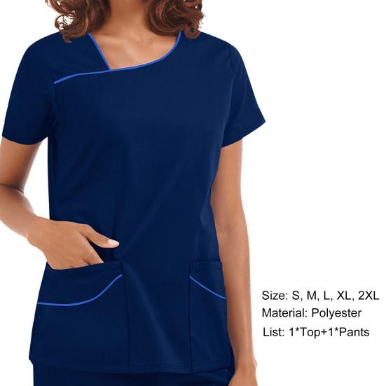2 ks/sada Uniformní oblek zdravotní sestry Jednobarevný Nemocniční pracovní oblek s krátkým rukávem v pase s elastickým páskem pro zdravotníky