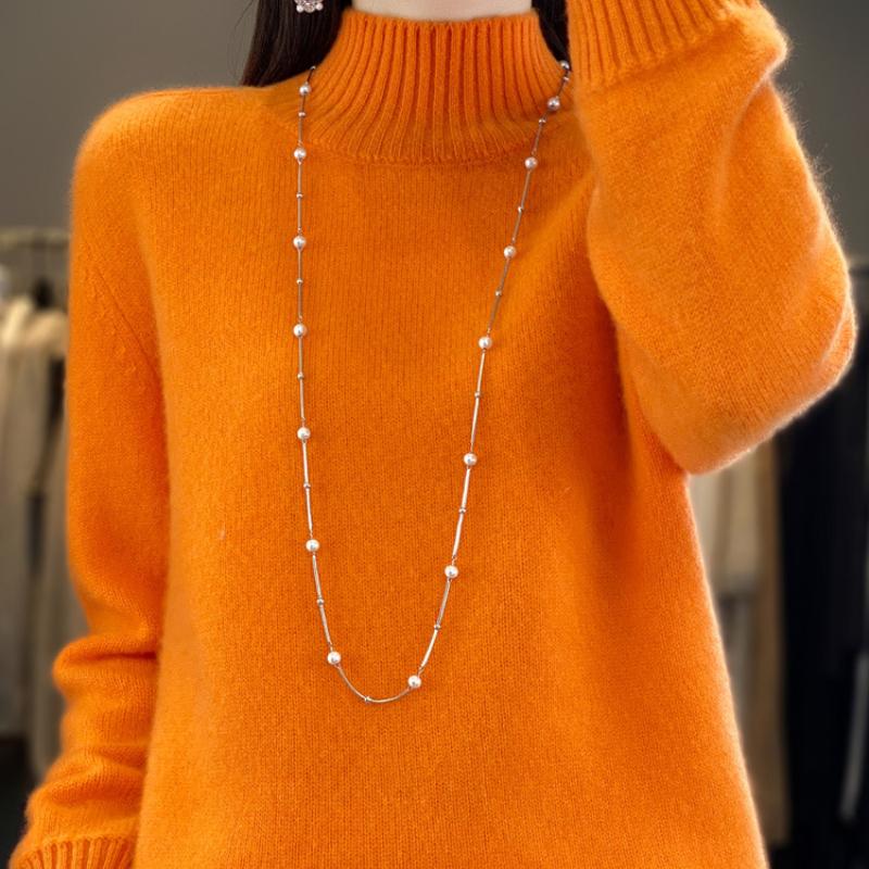 Thickened Half-high Neck Sweater for Women In Autumn and Winter New Simple and Versatile Cashmere Knitted Sweater Warm Base Shirt