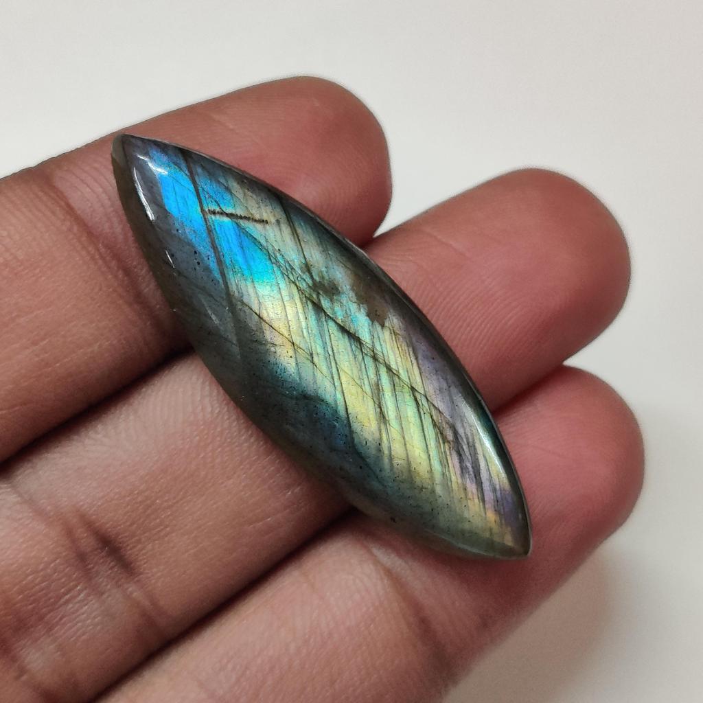 Multi Flashy Marquise Labradorite Cabochon Gemstone, 32.45 Carat, 44x15x6 MM Size.