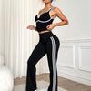 JYL Black White Contrast Flared Pants Quick Daily Yoga Set