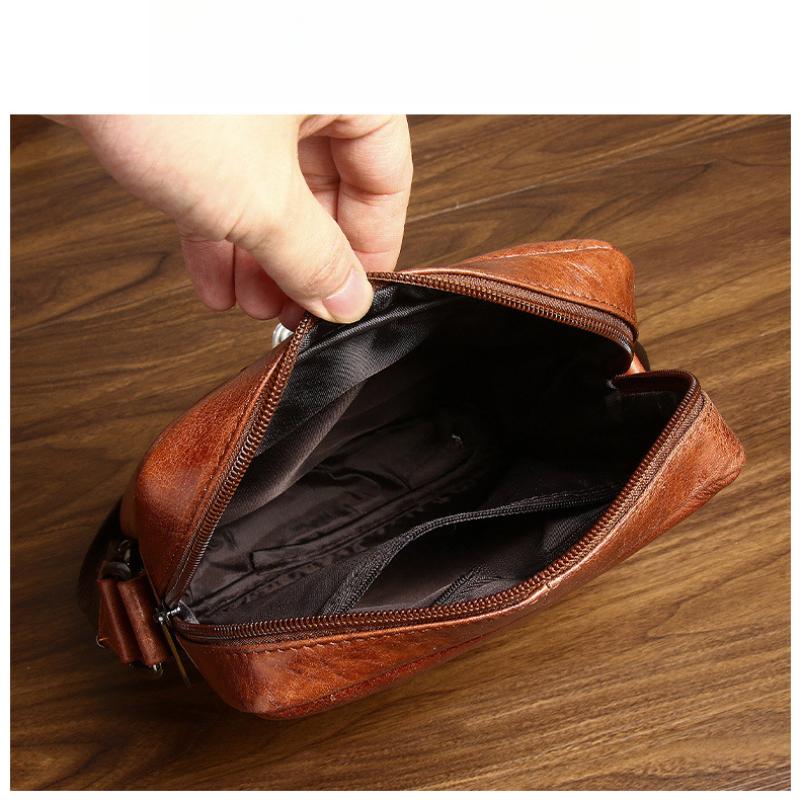Herren Leder Umhängetasche Erste Schicht Rindsleder Schultertasche 8-Zoll Flache Kleine Tasche Lässig Retro Cross-Border Trendige Herren Schultertasche