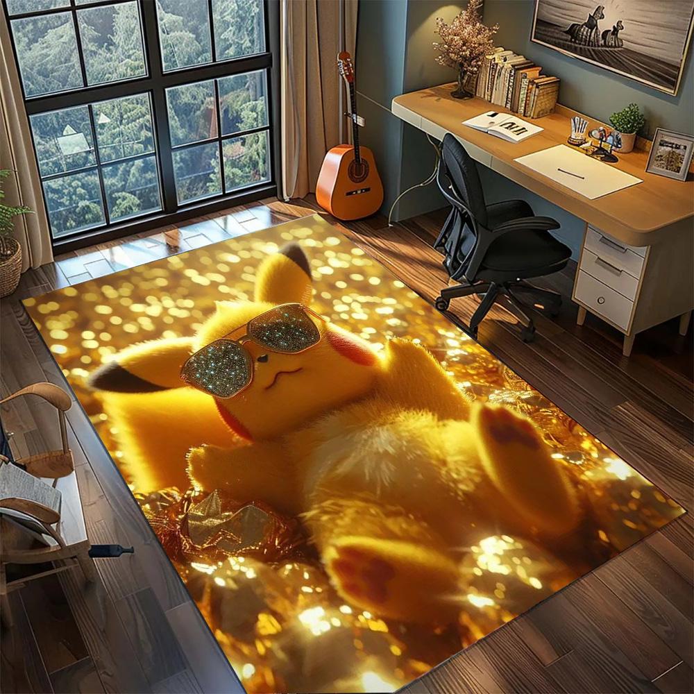 

Pikachu Carpet Home Bedroom Gamer Room, Large Area Non Slip Washable Floor Mat Decor Rug.-TING 60x90cm