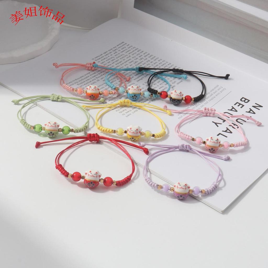 Lucky Cat Candy Color Braided Bracelet for Women