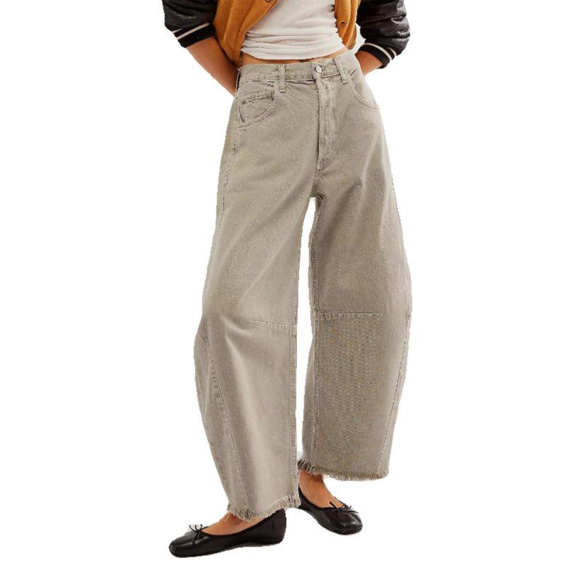 Amazon Export Straight-leg Multi-Color Cropped Pants Fringed Burr Casual Raddish-Shaped Jeans Women's Good Model Jeans