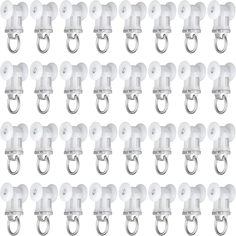 Barydat 60 Pcs Curtain Track Roller Hooks Curtain Rail Pulleys Runners Plastic Ceiling Gliders Window Rods Dual Wheel Roller Carriers Mounted Curtain