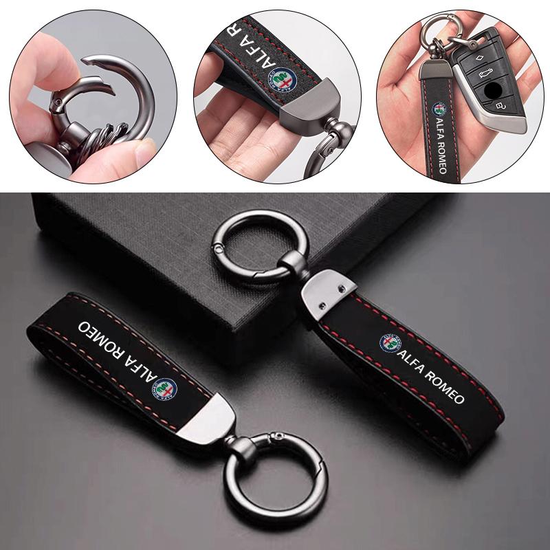 Car Stickers For Alfa Romeo High-end Leather Car Logo Key Chain Keyring Auto Interior Accessories For Alfa Romeo 4C 159 166 Spid