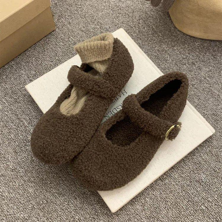 Fashion Design Fur Women Mary Jane Shoes Concise Keep Warm Outdoor Shoes Ladies Comfort Cotton Flats Shoes