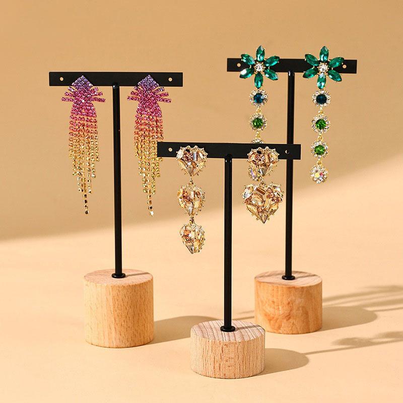 

Durable Earring Display Stands Rack Wooden Base Iron Rack Holder Showcase Stand Earrings Organizer Jewelry Storage Display Stand S золотой
