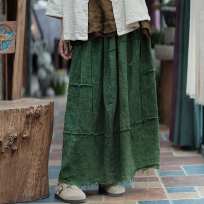 Sıkıntı Flaş Elastik Kemer Keten Etek İlkbahar Yaz Kadın Yeni Düz Renk Vintage Etekler