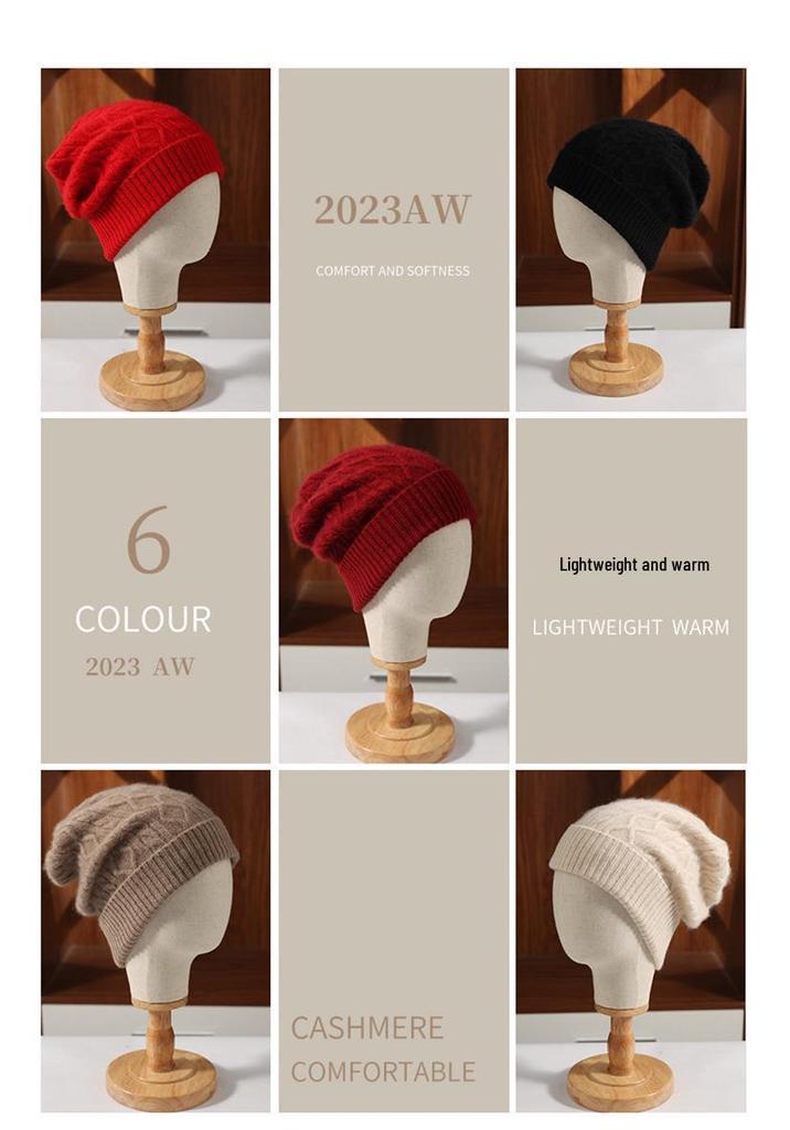 Women's Versatile Diamond Pattern Cashmere Knit Hat - Warm, Fashionable Winter Accessory