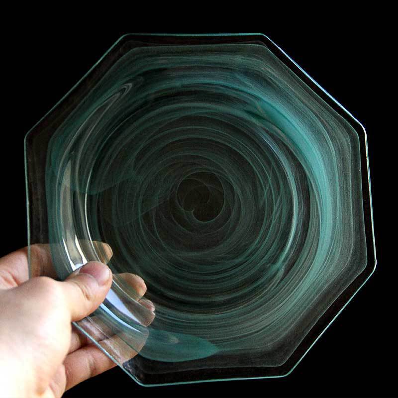 Cloud Mist Salad Plate Ins Glass Octagonal Plate Art Dining Plate Cloud and Mist Pattern Western Salad Fruit Plate
