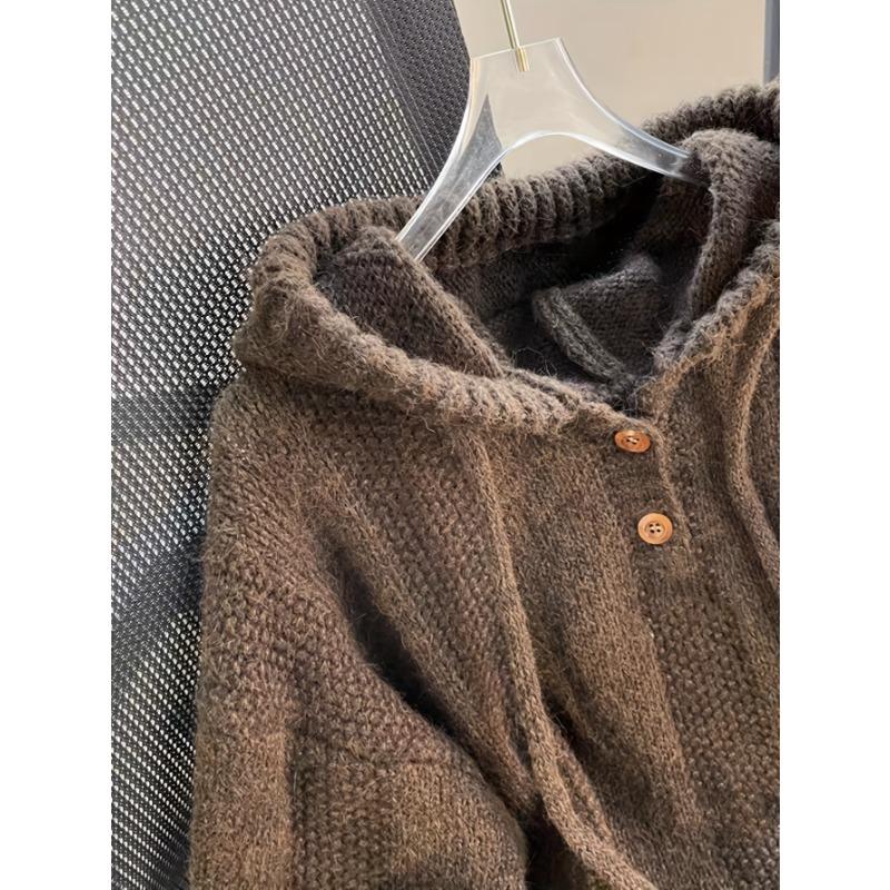 Korean Knitted Hooded Sweater Women Fall Winter Long Sleeved Warm Buttons Loose Pullover Solid Harajuku Lazy Sprots Sweatshirt