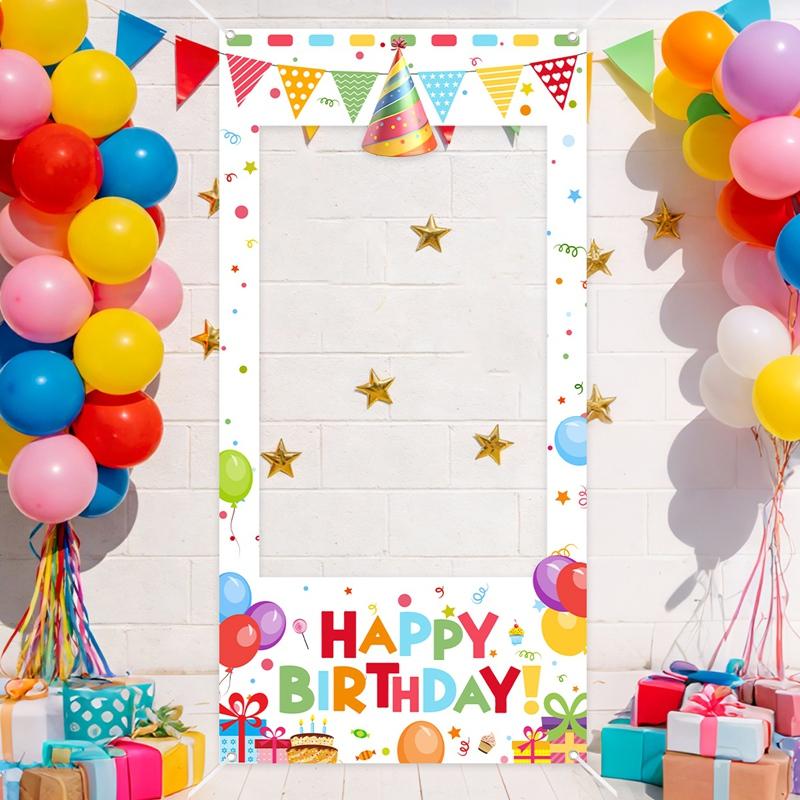 Birthday Party Photo Booth Frame Happy Birthday Photo Frame Backdrop Colorful Balloons Kids Birthday Party Decorations Supplies