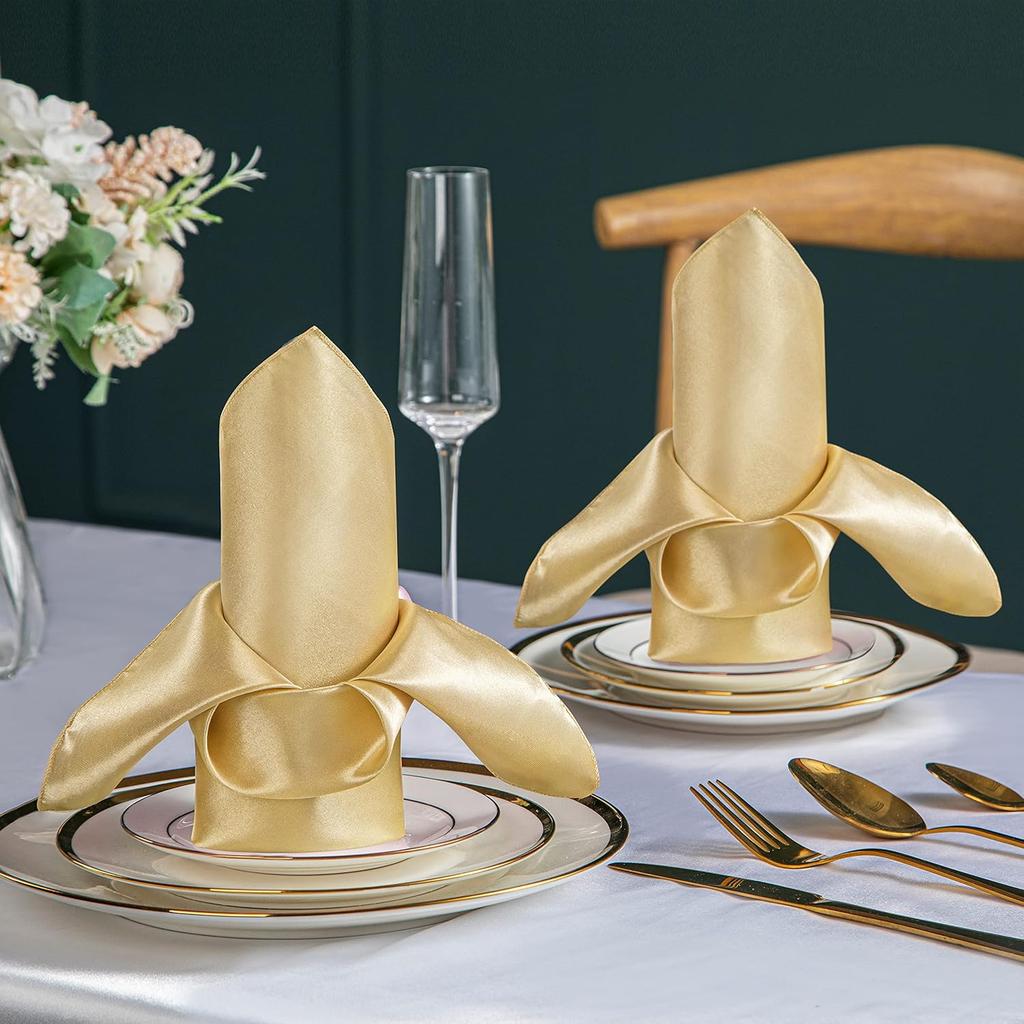 12-piece 20 x 20 inch gold satin napkin for wedding dinner table setting restaurant banquet graduation part