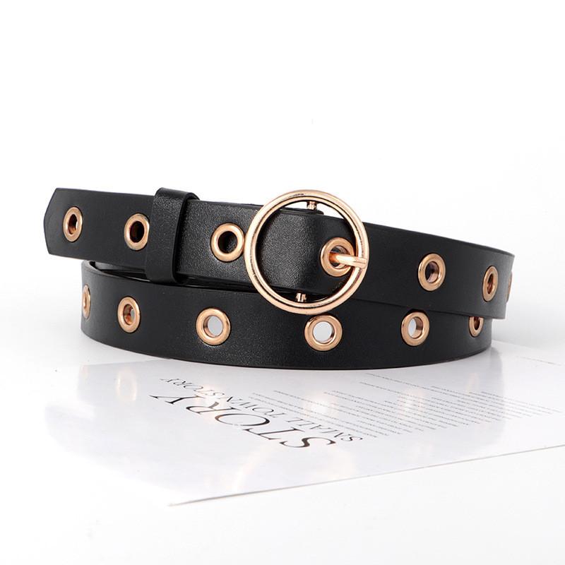 Versatile Pu Leather Belt For Women With Punching Detail And Buckle Metal
