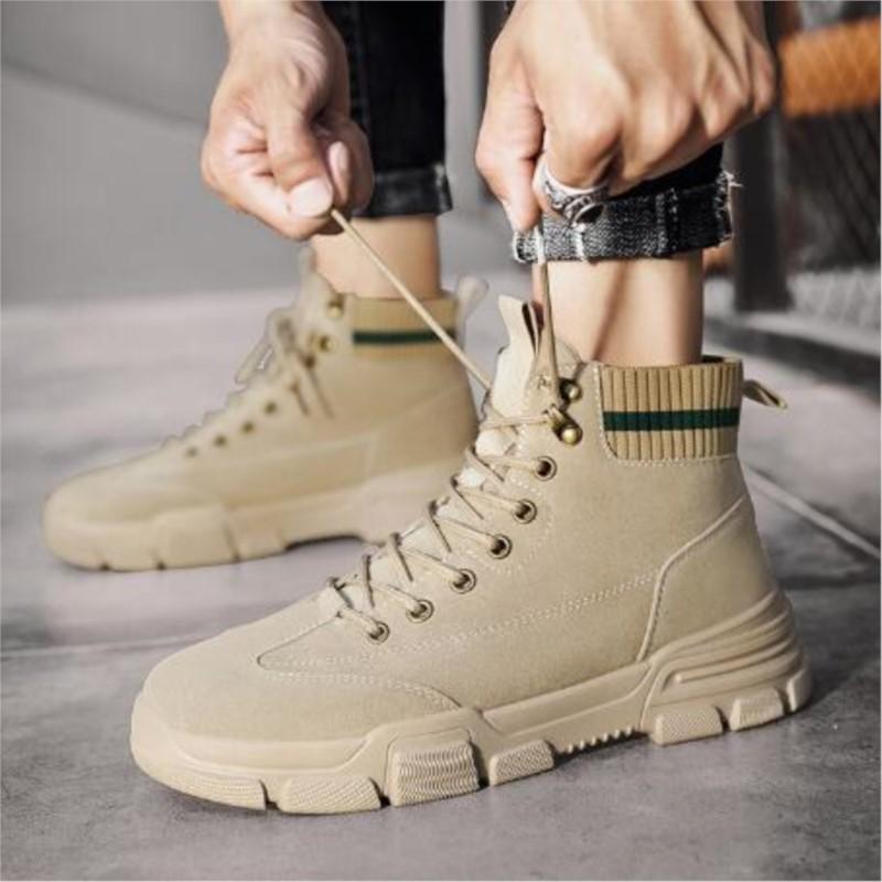 Men's Fleece Thickened Snow Boots Men's Boots Outdoor Work Boots Retro Motorcycle Boots Men D458