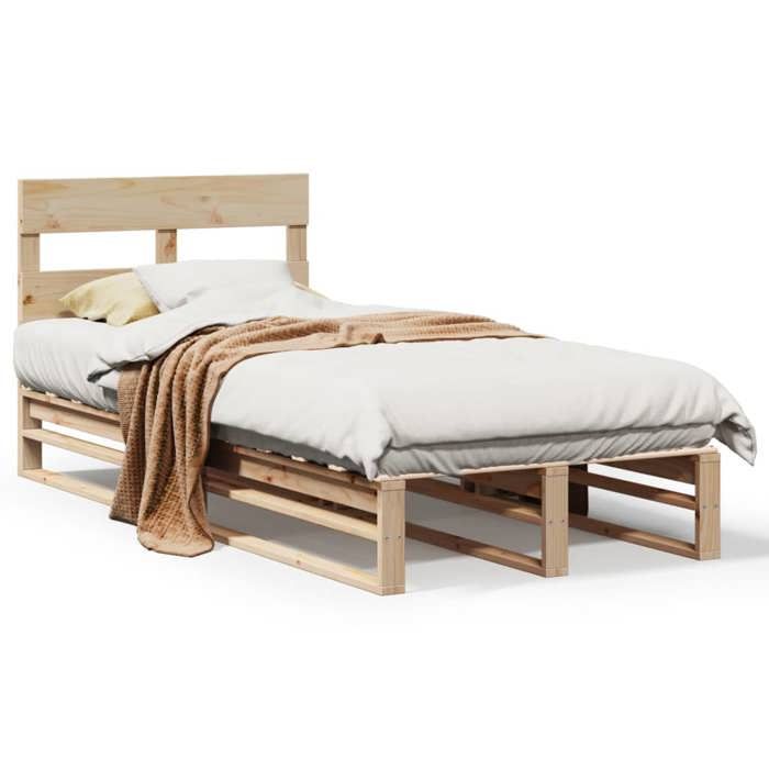 VidaXL Cadre de lit avec tête de lit 90x190 cm bois de pin massif, meuble de chambre, sommier, lit en bois, lit, lit simple 850821