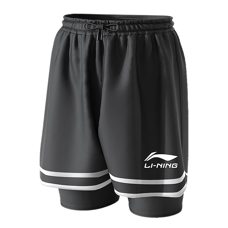 

Li-Ning Solid Color Anti-Embarrassment Two-In-One Breathable Quick-Dry Five-Point Lace-Up Beach Shorts Men shorts Black LSKV335-1 XL