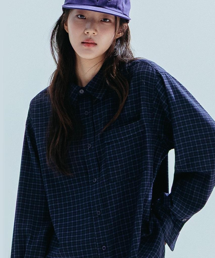 ANNEHEARTS Drape Square Check Shirt_Navyblack