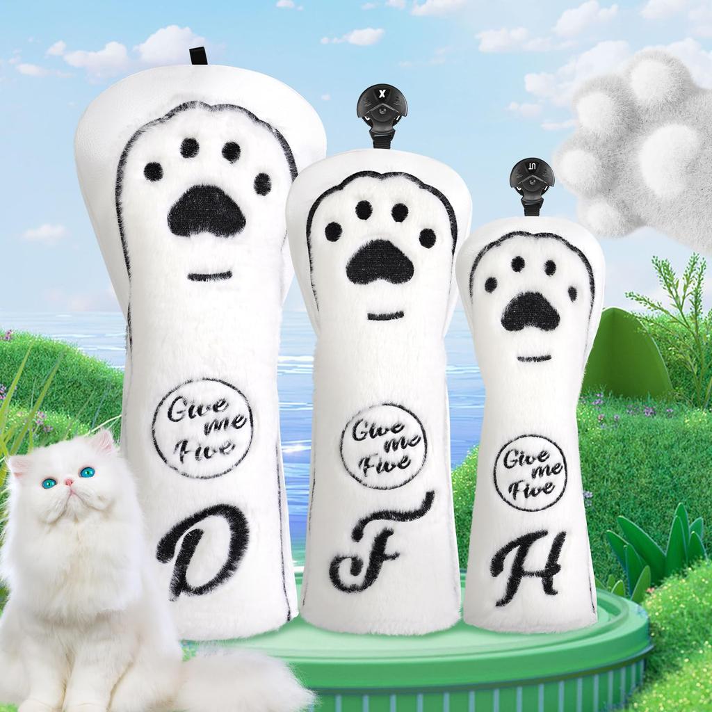 CRAFTSMAN Golf Headcover Set Golf Wood Cover Set 3D Design Driver Fairway Utility Cat Punch Design 3-Piece (1FUT) - - - Cover, Wood, - Cute, Fluffy,
