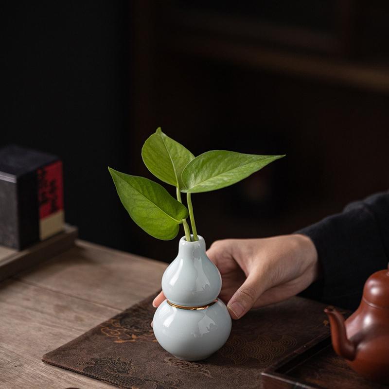 Chinese Style Wealth Attracting Gourd Ornament Dried Flower Arrangement Hydroponic Vase Ceramic Desktop Decoration Crafts