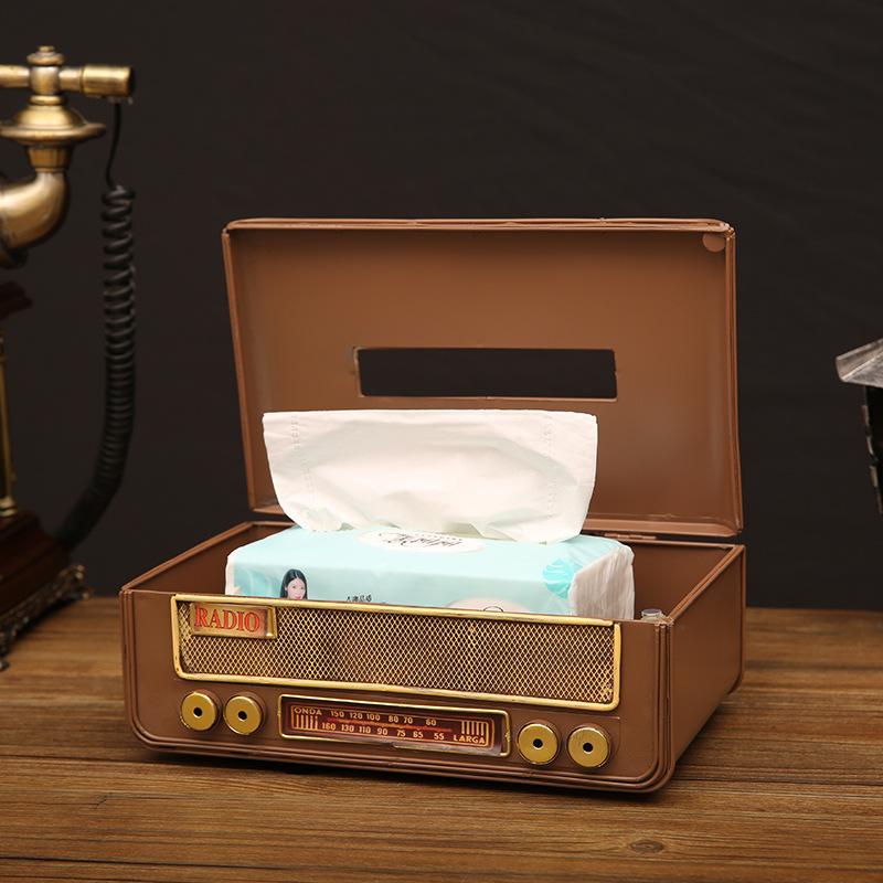 Creative Vintage Radio Paper Towel Holder Iron Art Home Living Room Coffee Table Tissue Box Decorative Radio Tissue Box