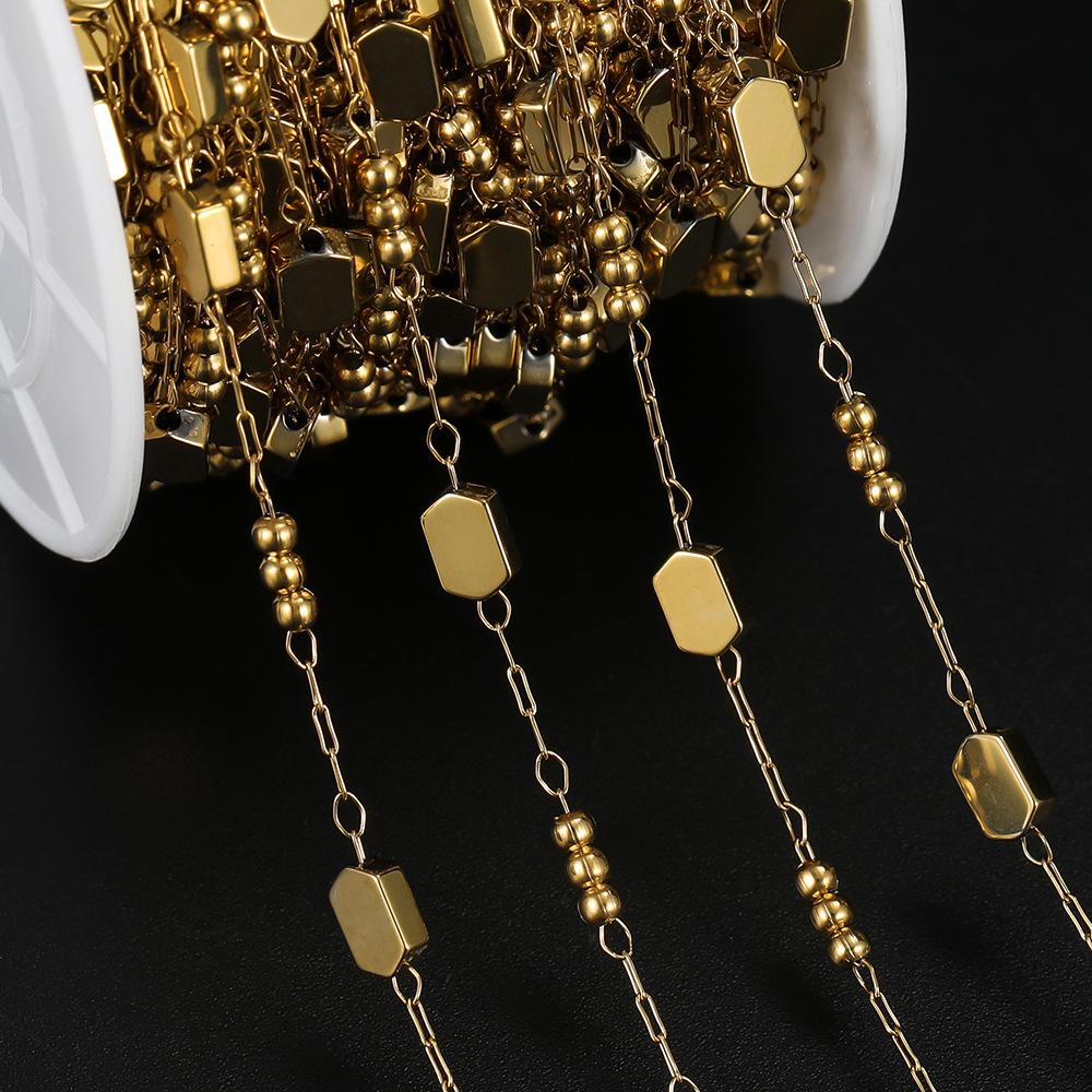 Stainless Steel Square Handmade Chain + Bead Collarbone Chain Handmade DIY Bracelet Necklace Earrings Accessories