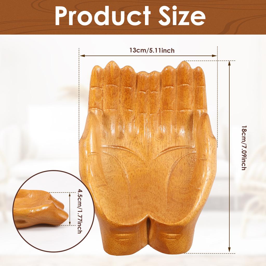 Wood Carved Hand Decorative Bowl Table Aesthetic Crystal Stones Hand Holder Versatile Crystal Offering Hand for Entryway