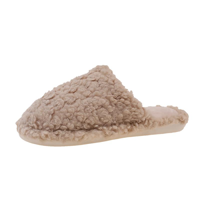 Lamb wool slippers women's wear 2025 new winter Korean version flat-bottomed lazy Muller shoes with velvet bag head half drag