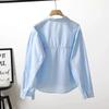 Short Cotton Shirt Women's Spring Summer Coat Fashion Letter Pocket Jacket Long Sleeve Casual Blouse Joker Ladies Tops