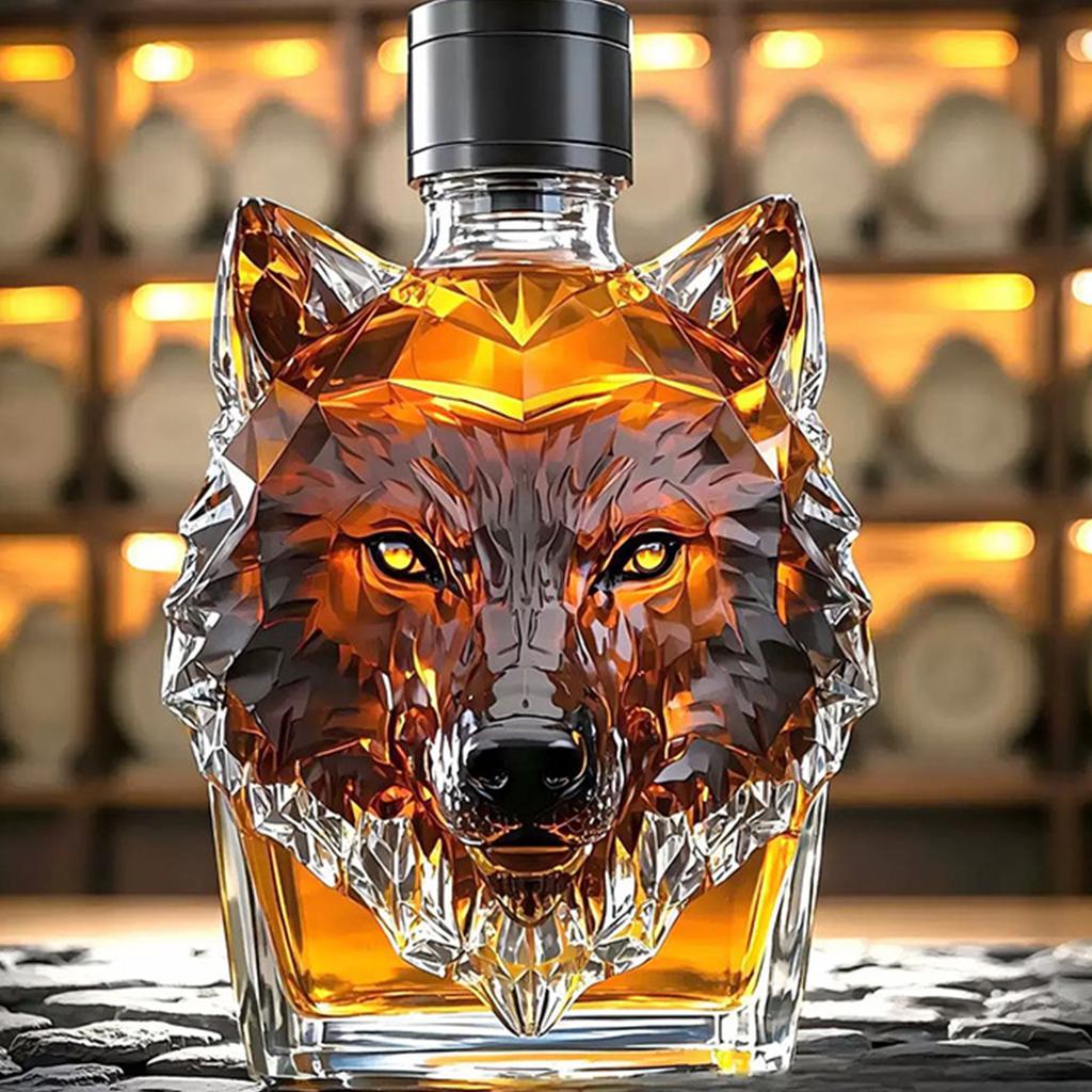 Elegant Wolf Head Liquor Decanter Clear Glassware Wine Bottle Bourbon Dispenser for Home Bar Decorative Accessory
