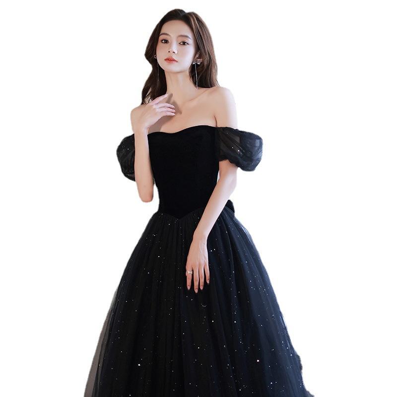 Black Evening Dress Dress 1011 New Light Luxury Niche Temperament Banquet Host Celebrity Dress Annual Meeting Dress