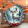 Vintage Rustic Christmas Tin Sign Wall Art Round Metal Plaque Winter Deer Holiday Home Decor
