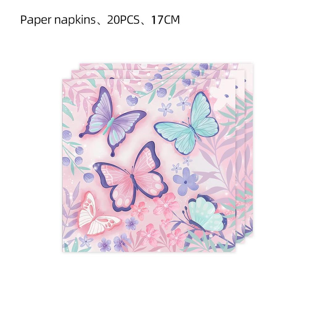 Set Veselă de Ziua de Naștere Fluture Roz: Farfurii, Cuțite, Furculițe, Linguri, Decorațiuni de petrecere, Temă nouă.