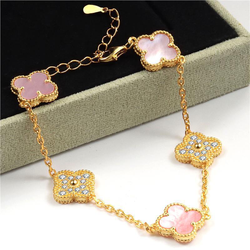 

Браслет «Счастливый пятицветный четырехлистный клевер» для мужчин и женщин, 18K, агат, перламутр, Seiko, высококачественный браслет