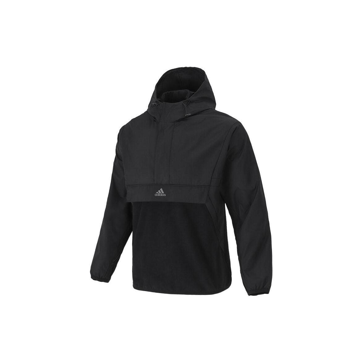 Adidas Solid Color Three-Stripe Logo Hoodie Jacket Men Black H39244 L
