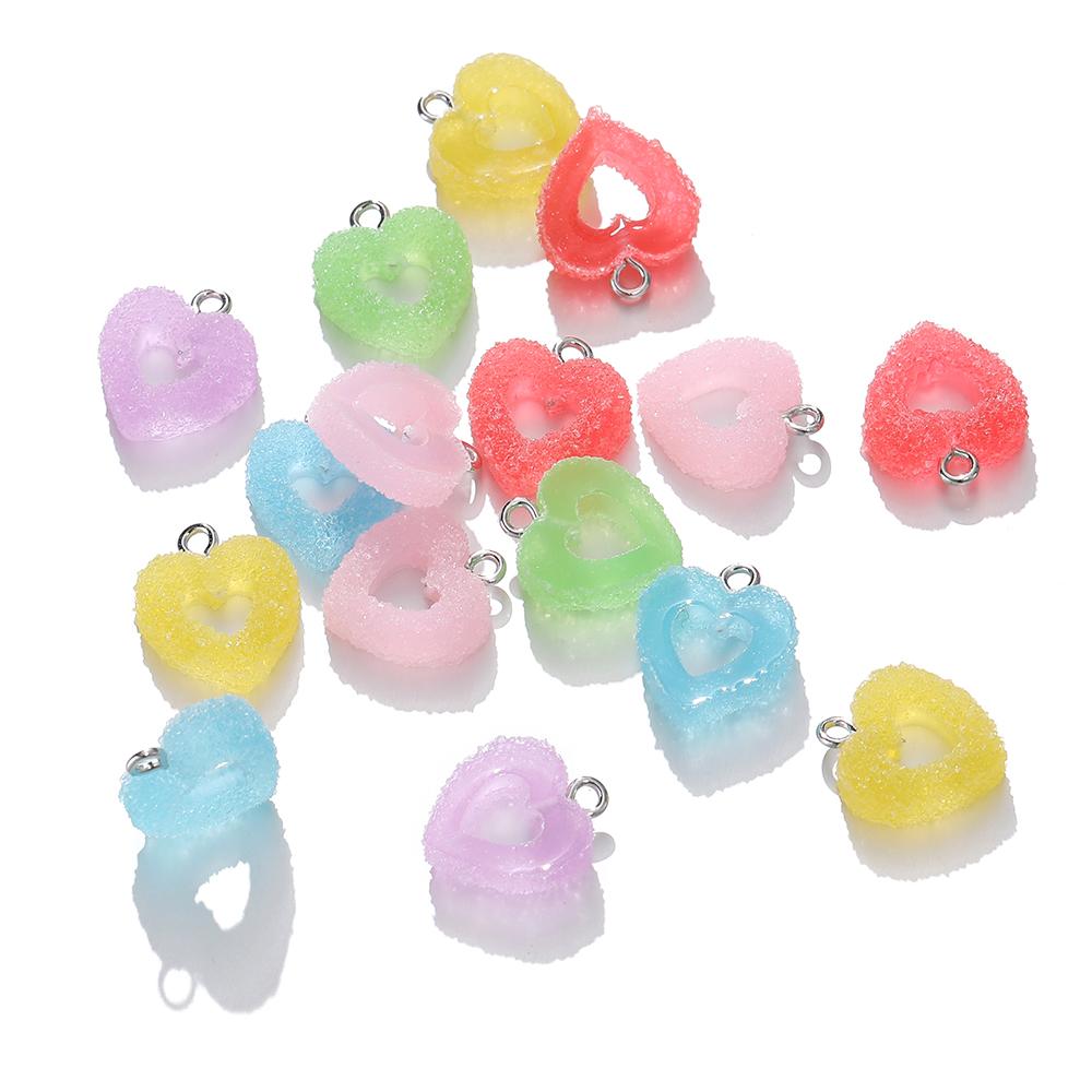 10pcs/lot Colorful Soft Candy Heart Shape Charms Cute Kawaii Resin Pendant Charms for Earring Bracelets Jewelry Making Bulk