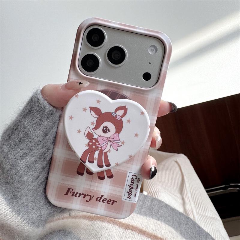 Autumn/Winter Plaid Little Deer Case for iPhone 17 Pro Max & 16 Pro/15 Magnetic Hard Cover