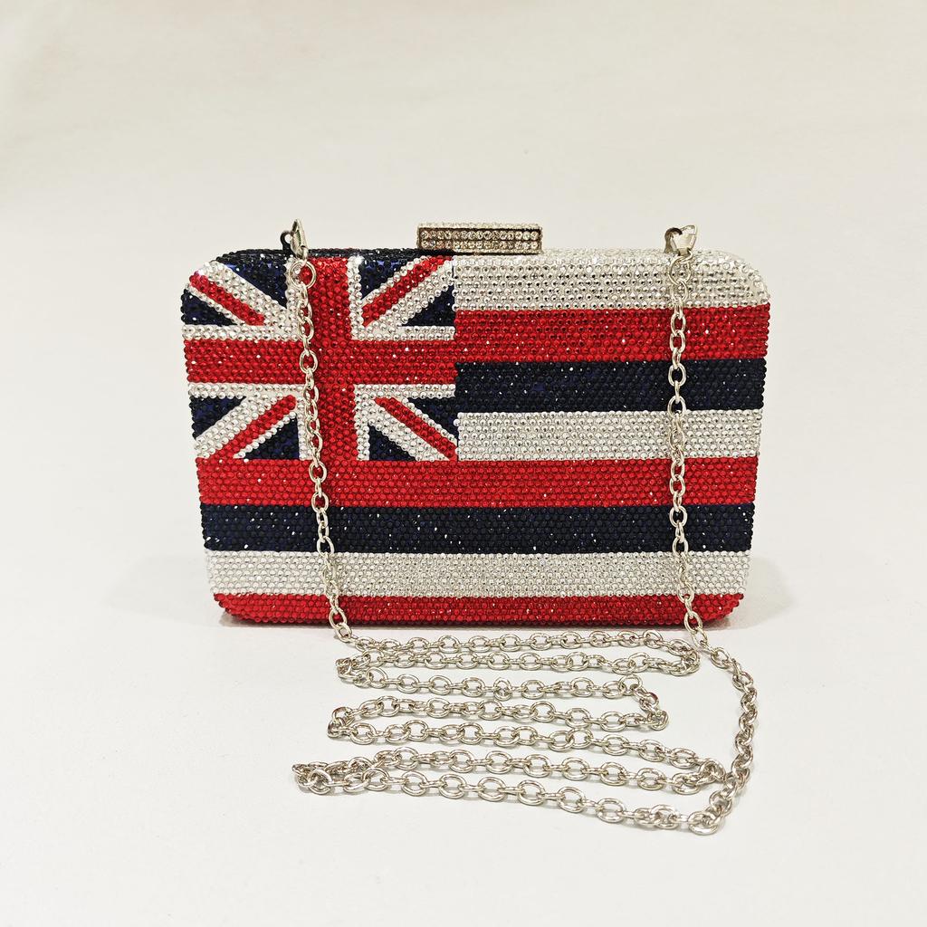 Red/White/Black Crystal Flag Bags Evening Clutch Purse Women Diamond Party Dinner Purses Rhinestone Bridal Handbags  Lady Clutch