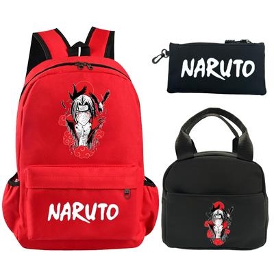 3 szt./zestaw Anime Naruto Plecak Bookbag z Lunch Bag Piórnik Powrót do Torby Szkolnej dla Dziewczynek Chłopców Mężczyzn Kobiet Torba Podróżna