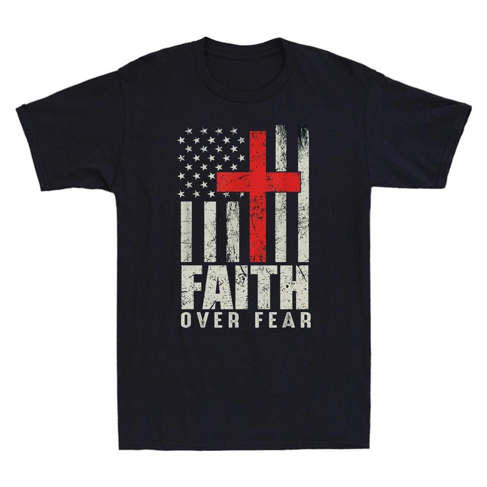 Faith Retro American USA Flag Christian Cross Jesus Funny Men T-Shirt XXXL