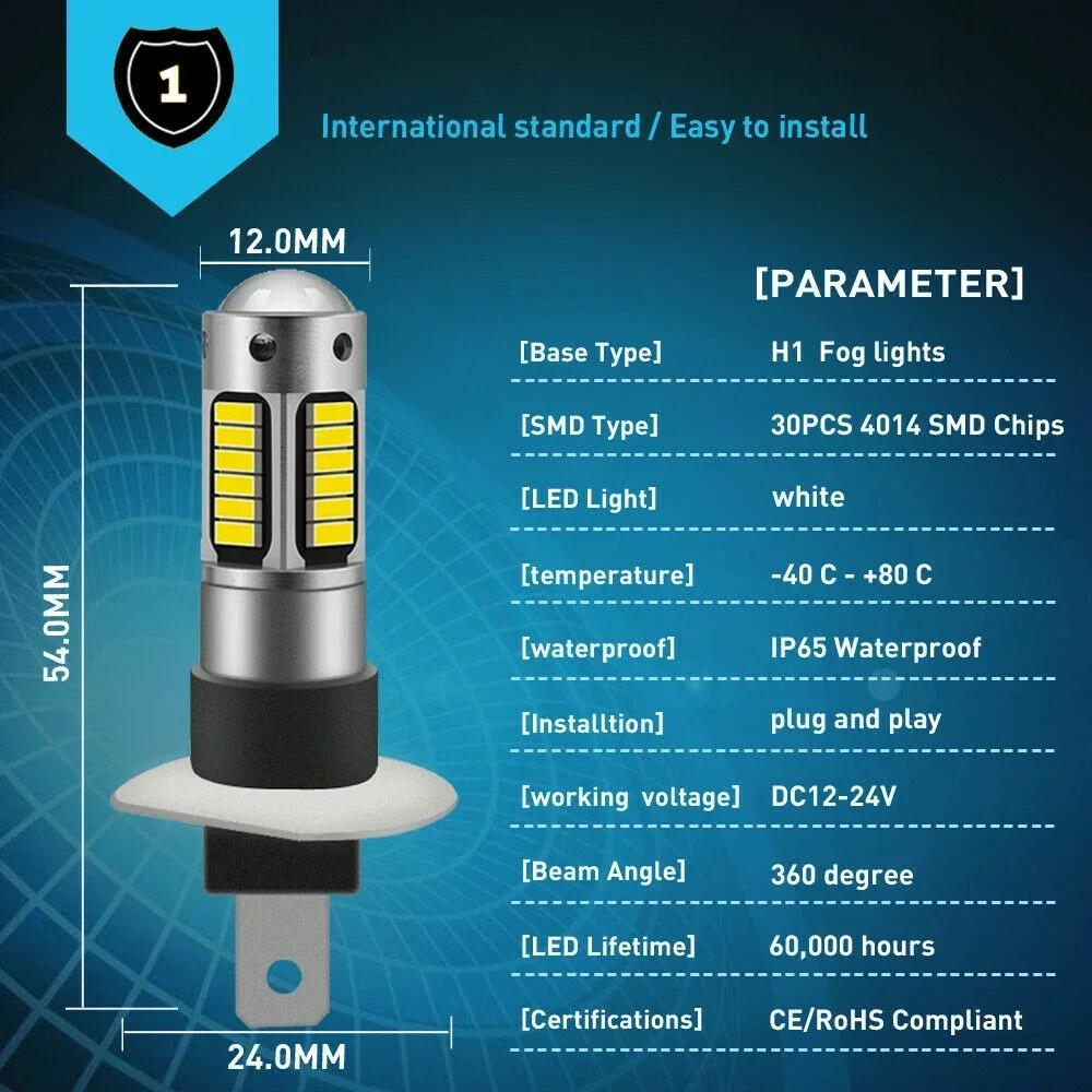 2pcs Car H1 LED Fog Lighting Lamps Headlights Kits High Beam Bulbs HID 6000K Xenon White Days Night Driving Running Lights