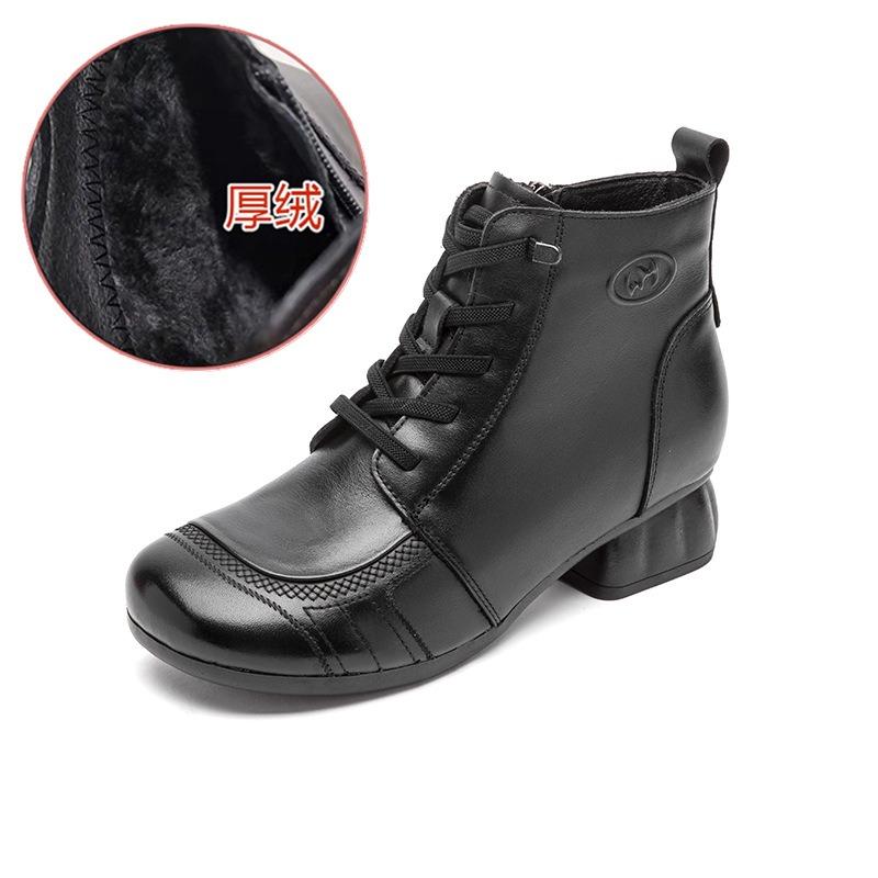 Beef tendon soft-soled genuine leather Martin boots women's thick medium heel retro short boots first layer cowhide medium mother boots